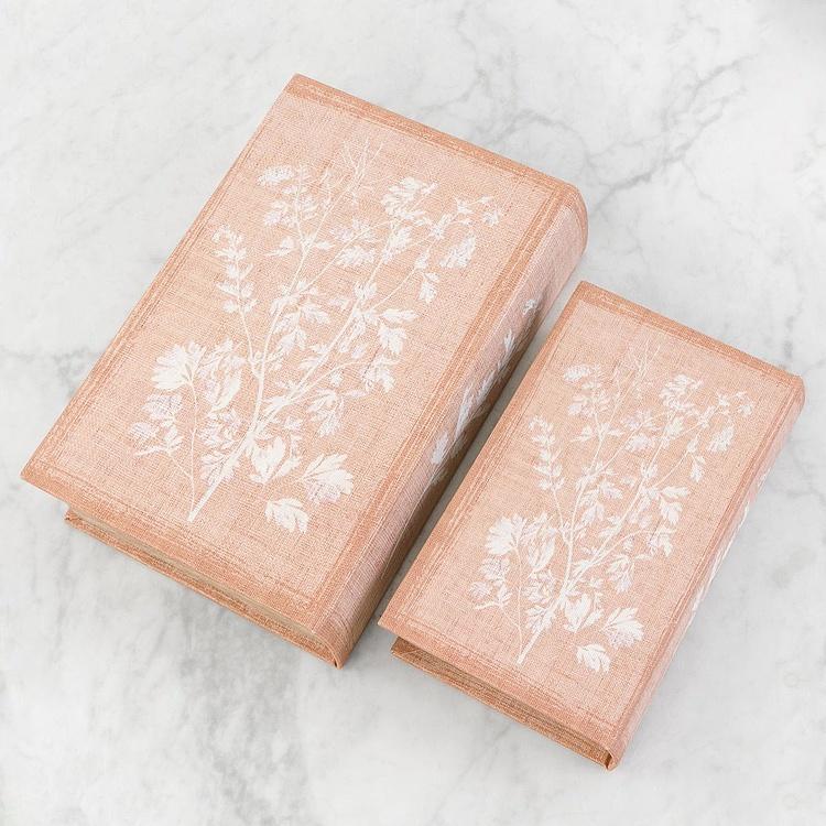 Набор из двух шкатулок с цветочным узором Set Of 2 Book Boxes Linen Floral Motif
