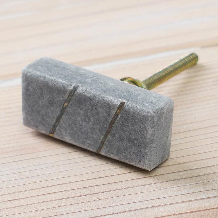 Мебельная ручка из камня с латунными вставками Brass Inlay Grey Stone Knob