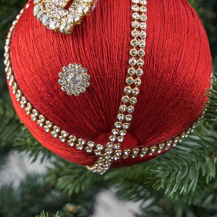 Ёлочная игрушка Красный шар с золотистым узором и бантом Gold Pattern Ball With Bow Red 10 cm