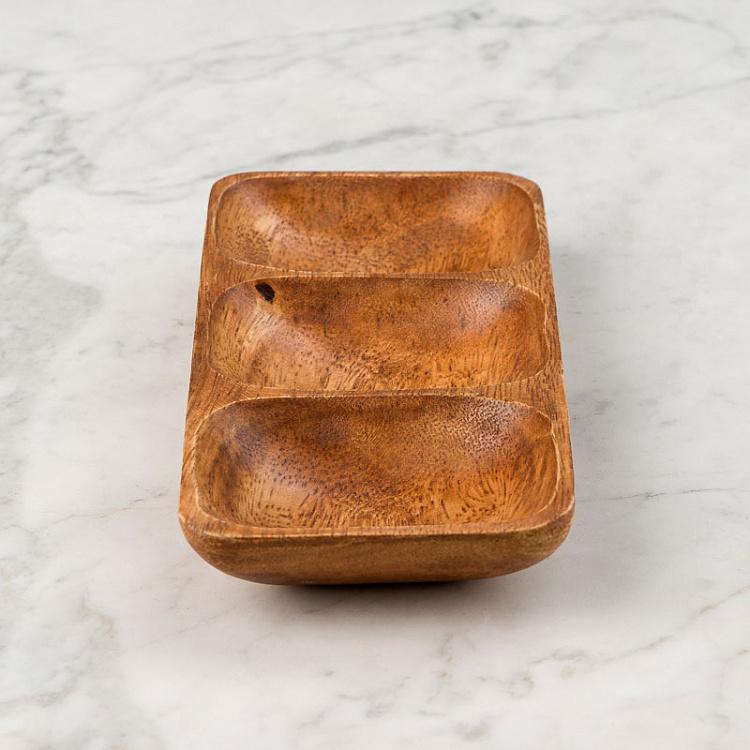 Деревянная прямоугольная менажница Органик Organic 3 Sections Rectangular Serving Dish