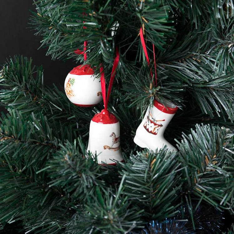 Набор из трёх ёлочных игрушек Колокольчик, сапог и шар Set Of 3 Bell/Sock/Ball 7 cm