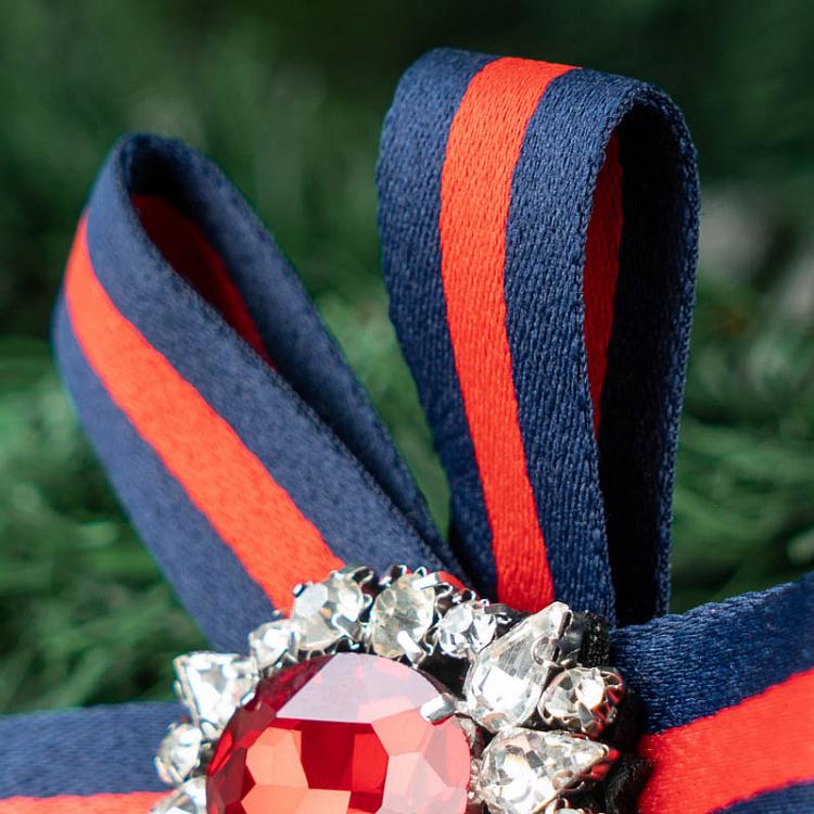 Ёлочное украшение на прищепке Бант с красным камнем Bow With Red Stone 20 cm