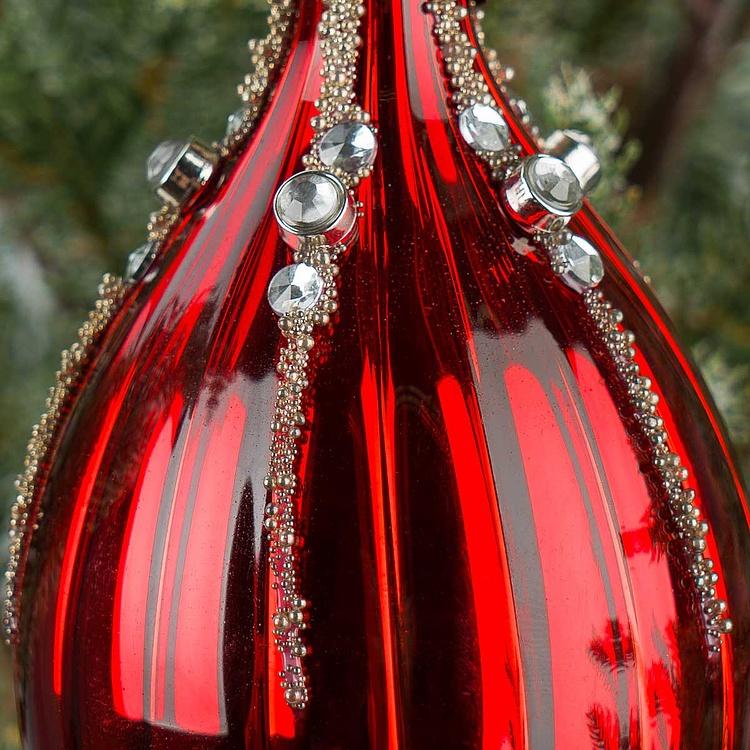 Ёлочная игрушка Красная шишка со стразами Cone With Rhinestones Red 15 cm