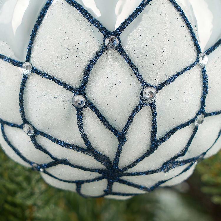 Ёлочная игрушка Голубой шар с сетчатым узором и бусинами Mesh And Beads Ball Blue 8 cm