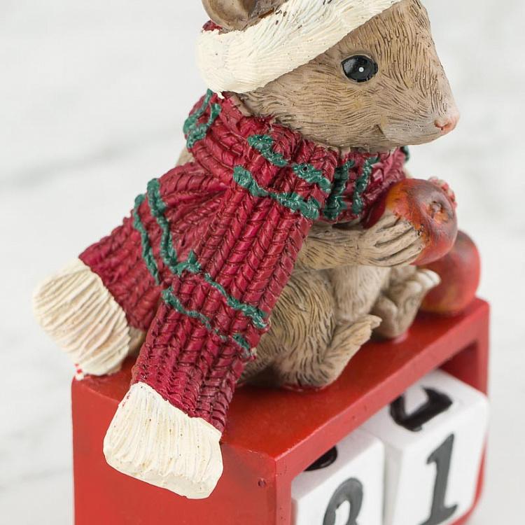 Новогодняя фигурка Мышка на календаре Xmas Mouse On Calendar Red 14,5 cm