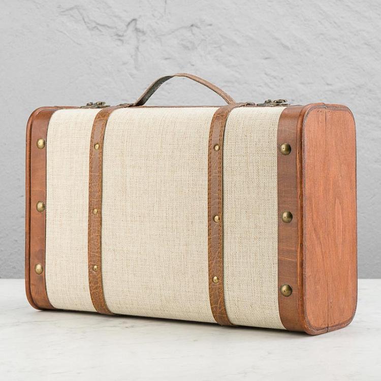 Набор из двух бежевых декоративных чемоданов Set Of 2 Wood Fabric Suitcase Boxes Cream