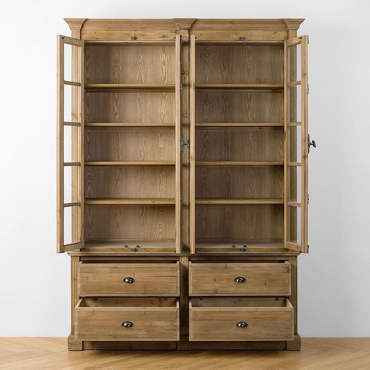 Книжный шкаф-сервант с 4 дверцами и ящиками Вильнёв Villeneuve 4 Glass Doors Bookcase With Drawers DB