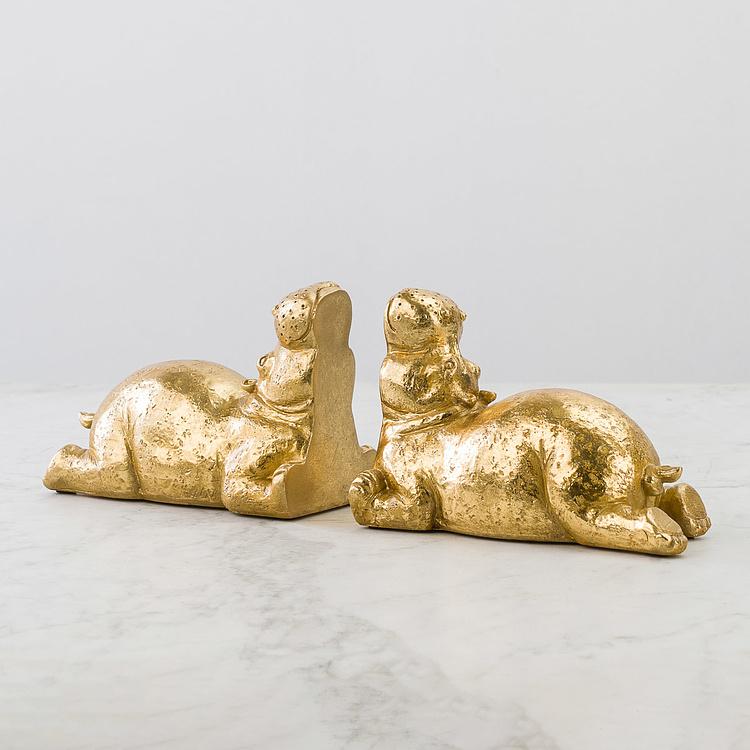 Набор из двух держателей для книг Золотые бегемоты Bookend Hippos Gold