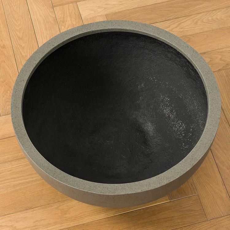 Низкое тёмно-серое кашпо-чаша Эффектори Бетон, M Effectory Beton Low Bowl Dark Grey Medium