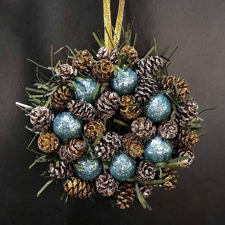 Набор из двух новогодних венков с шишками и перламутровыми шарами, XS Set Of 2 Wreaths Bagels Extra Small