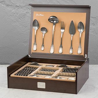 Set Of 126 Cutlery Pieces Vittoriale Stone Washed Wooden Box