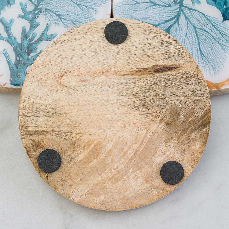 Набор из четырёх подставок под стаканы из дерева манго Кораллы Set Of 4 Coasters Coral Mango Wood