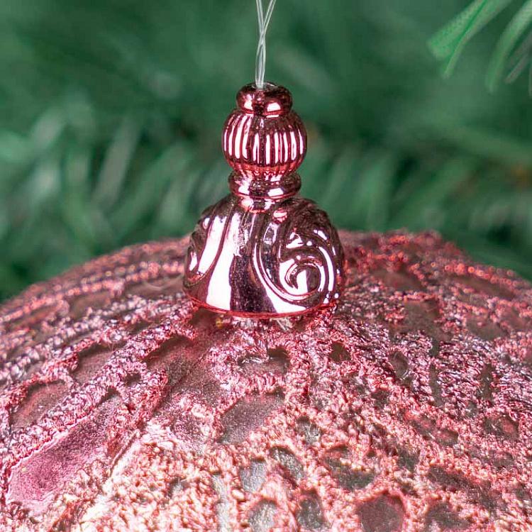 Розовый ёлочный шар с кружевом, M Lace Ball Pink 10 cm