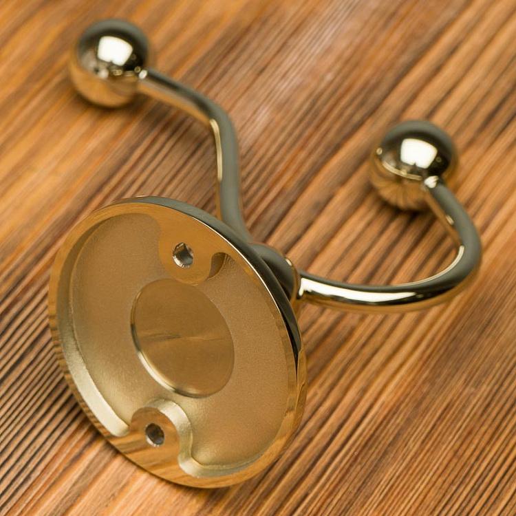 Двухрожковый настенный крючок золотого цвета Double Hook Gold