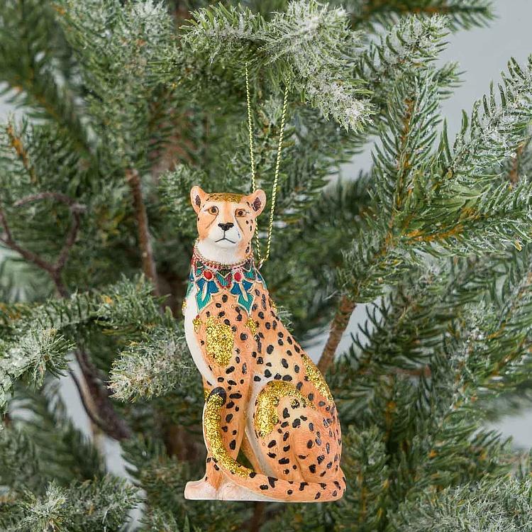 Ёлочная игрушка Экзотический леопард Exotic Sitting Leopard Orange Brown 10 cm