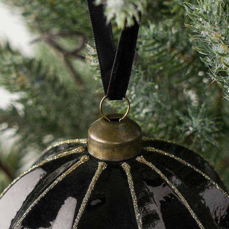 Ёлочная игрушка Чёрный многогранный шар Polygonal Ball Black 10 cm