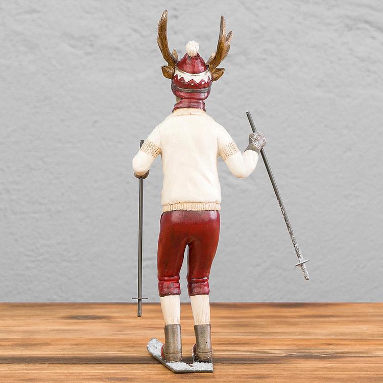 Новогодняя фигурка Олень на лыжах Skiing Deer Cream Burgundy 28,5 cm