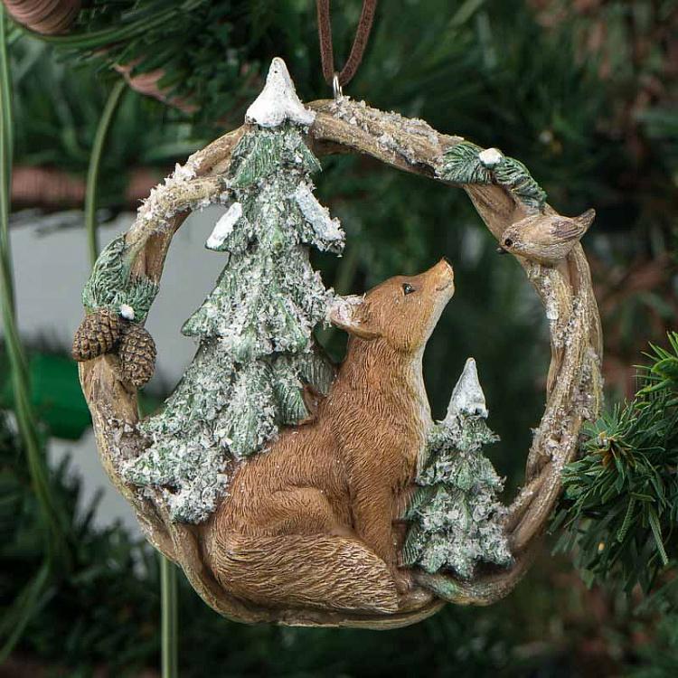 Набор из трёх ёлочных игрушек Олени и лиса в венке Set Of 3 Deers And Fox In Wreath 10 cm