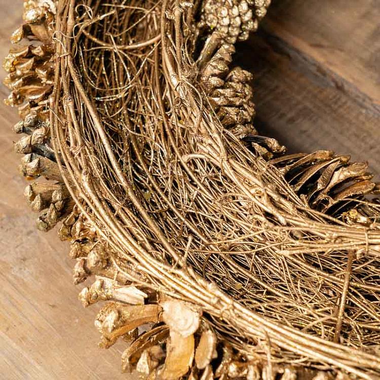 Новогодний венок из золотистых шишек Pinecone Wreath Gold 46 cm