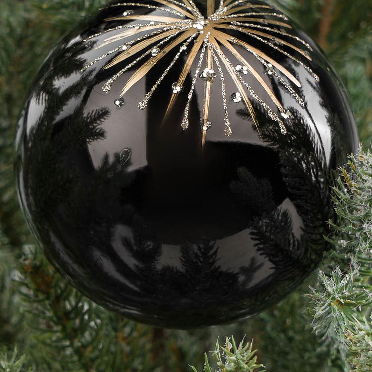 Набор из трёх ёлочных игрушек чёрного цвета Звездопад Set Of 3 Glass Starburst Ball Black 10 cm