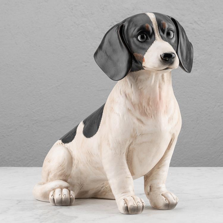 Статуэтка Сидящая чёрно-белая собака Sitting Dog Black And White