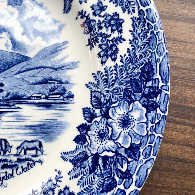 Винтажная тарелка белая с голубым мотивом 15, M Vintage Plate Blue White Medium 15