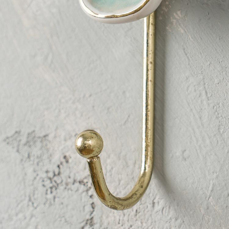 Золотистый крючок с бирюзовым кракелюром Blue Ceramic Hook Gold