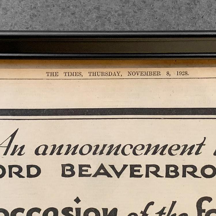 Винтажная газета в раме Таймс, 8 ноября 1928 Vintage Times, Nov 8, 1928