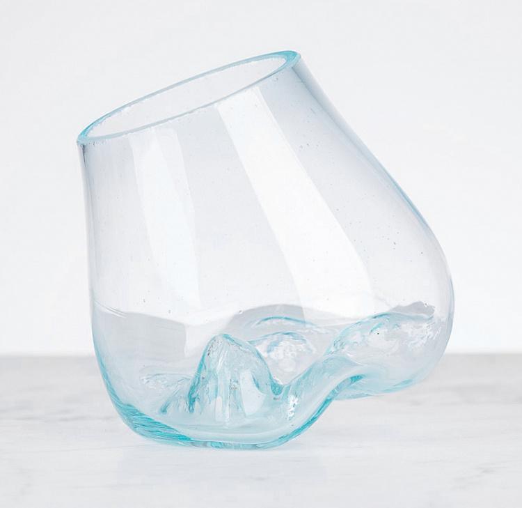 Стеклянная ваза на основании из корней тика Vase Ovale En Verre Sur Support En Racine De Teck