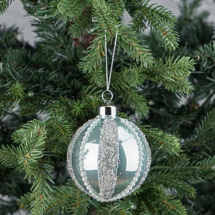 Ёлочная игрушка Шар с серебристыми полосами Striped Ball Green 8 cm
