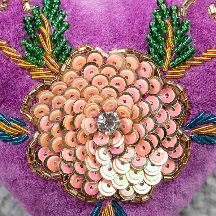 Ёлочная игрушка Лиловое сердце с бисером Heart Purple 10 cm