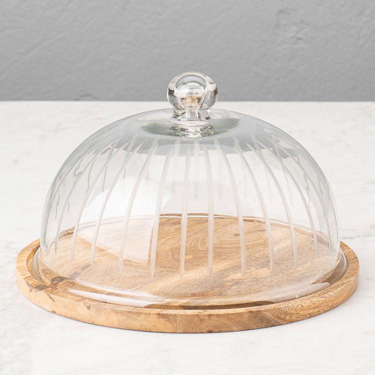 Деревянная доска с полосатым стеклянным колпаком Glass Stripes Cover With Wooden Plate