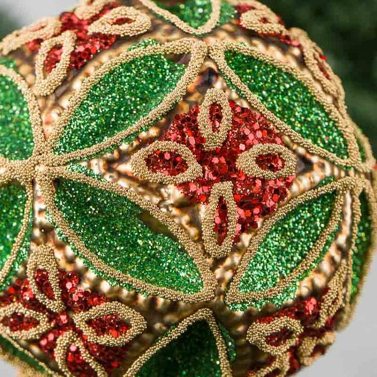 Ёлочная игрушка Стеклянный красно-зелёный с золотом шар Glass Ball Red Green Gold 8 cm