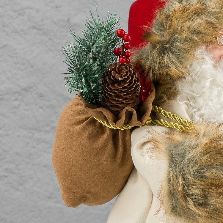 Новогодняя фигурка Санта в белой с цветочным узором шубе Santa Claus In White Fur Coat With Flowers 46 cm