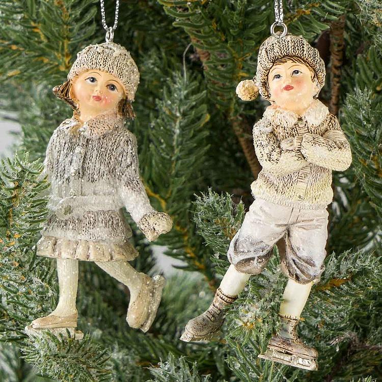 Набор из двух ёлочных игрушек Дети на коньках Set Of 2 Skating Snowkids Cream 10,5 cm