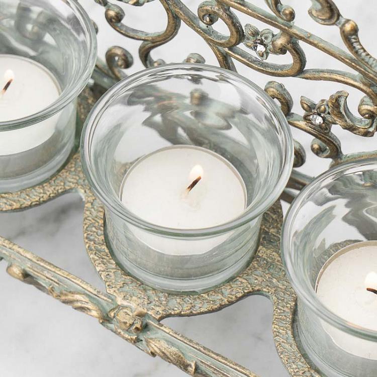 Металлический подсвечник для трёх свечей Диван Glass Metal Antique 3 Votive On Sofa Chair Gold