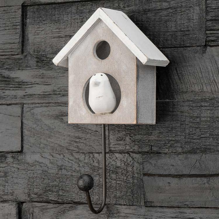 Крючок Скворечник с птичкой Hook Bird House Bleached Wood With Bird