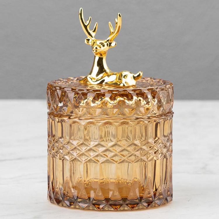 Янтарная ёмкость для хранения с оленем Glass Jar With Deer Figure Ochre