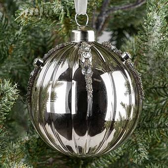Ball With Rhinestones Silver 8 cm