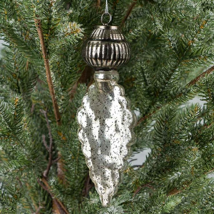 Ёлочная игрушка-подвеска Листик на металлическом основании Metal Base Leaf Pendant Aged Glass 6,5 cm