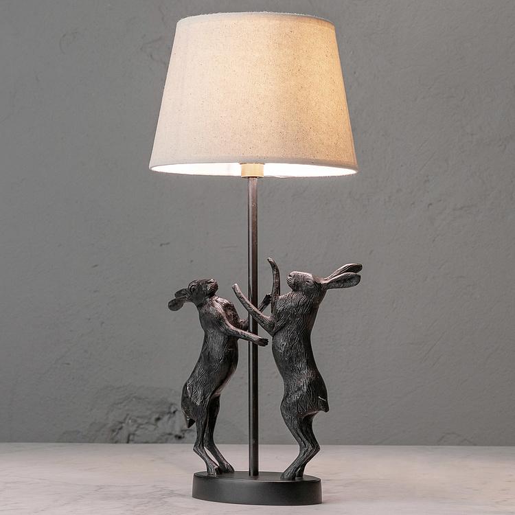Настольная лампа с льняным абажуром Два зайца Table Lamp 2 Lievres With Shade