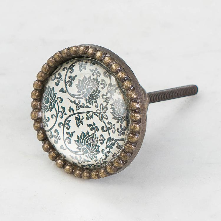 Стеклянная мебельная ручка Дамасский лотос Damask Lotus Metal Glass Knob