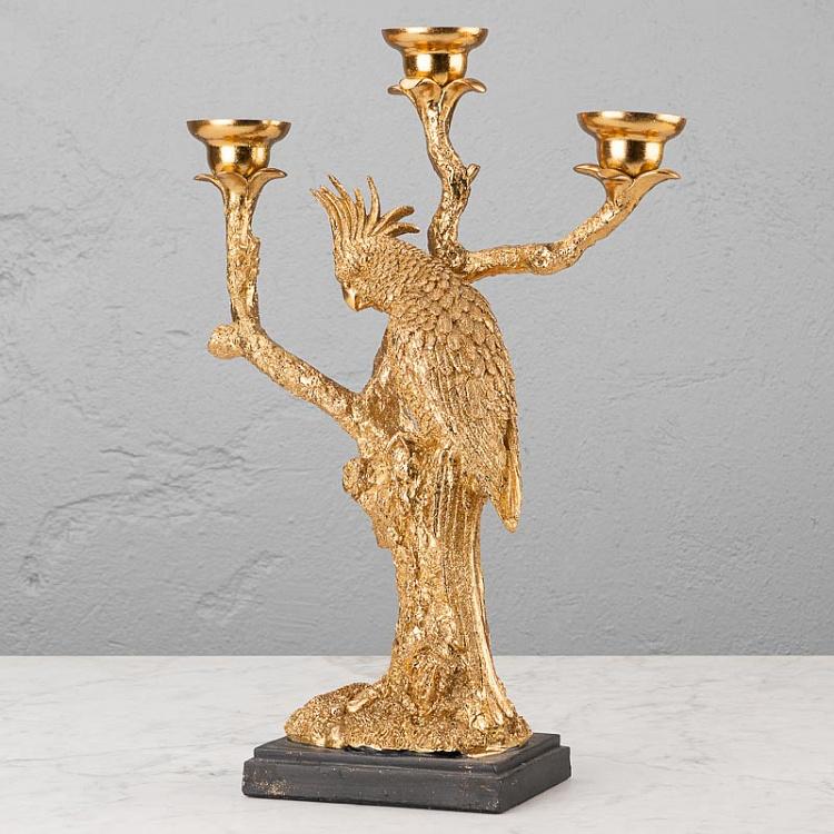 Золотой подсвечник на три свечи Попугай на ветке Golden Candle Holder Parrot On Branch