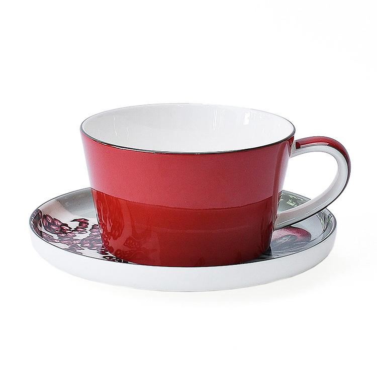 Чайная пара с гранатом на блюдце Экзо Exo Tea Cup And Saucer Pomegranate Blue