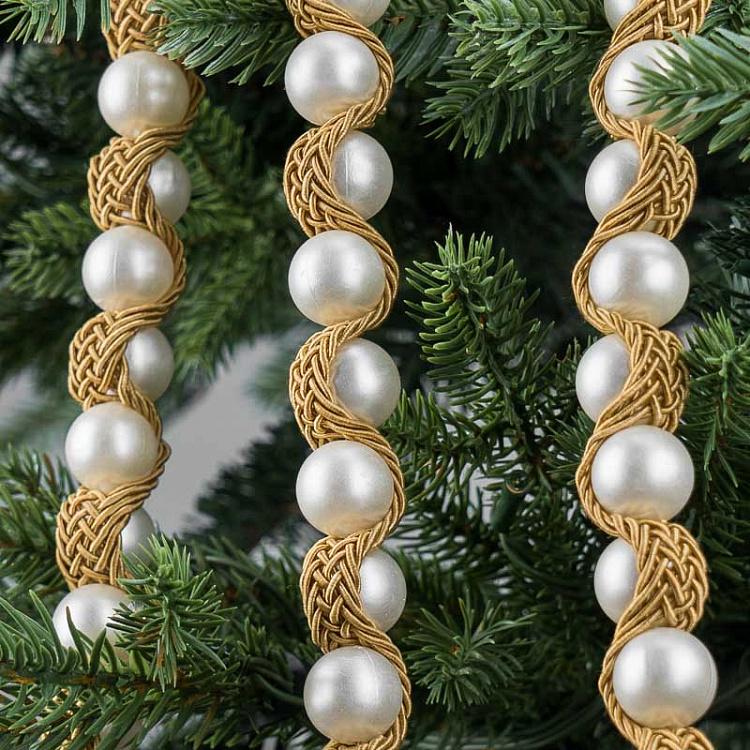 Гирлянда с жемчужными бусинами и золотыми кисточками Pearls And Fabric Beads 187 cm