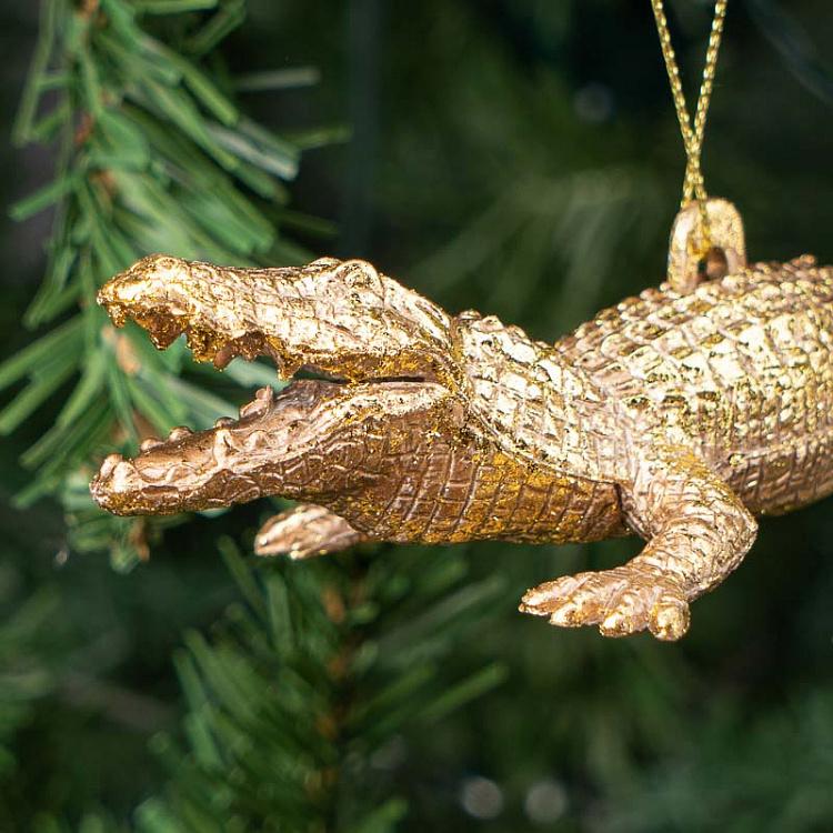 Ёлочная игрушка Золотой крокодил Hanger Crocodile Gold 16 cm