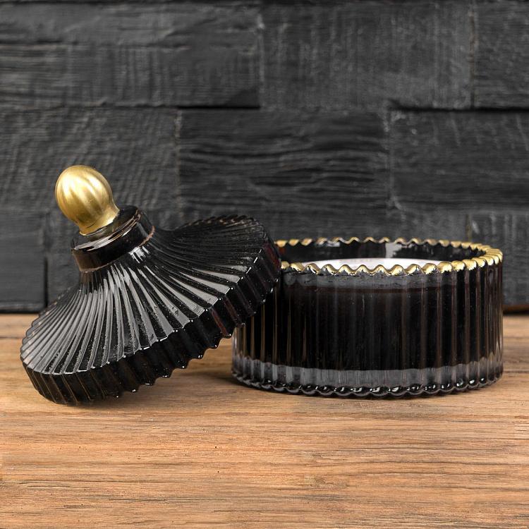 Аромасвеча в чёрном рифлёном стакане Блу Колье Дрифтвуд, S Aroma Candle In Black Striped Glass Blue Collier Driftwood Small