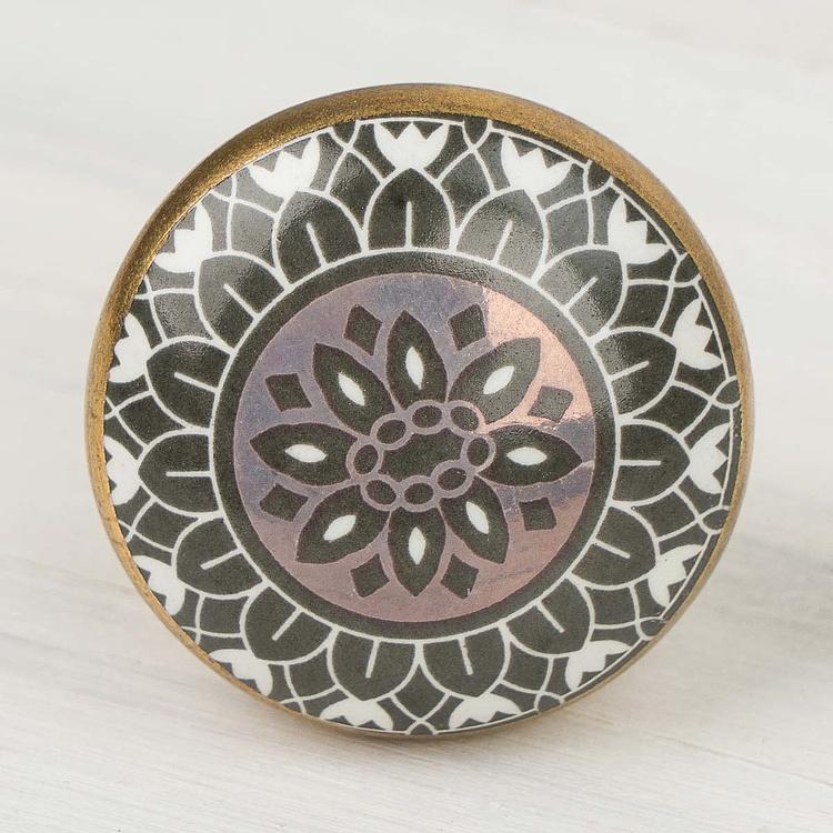 Керамическая мебельная ручка Золотой подсолнух Gold Sunflower Ceramic Knob