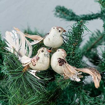 Set Of 3 Sequin Birds On Clip Pink/Rosy Gold 11 cm