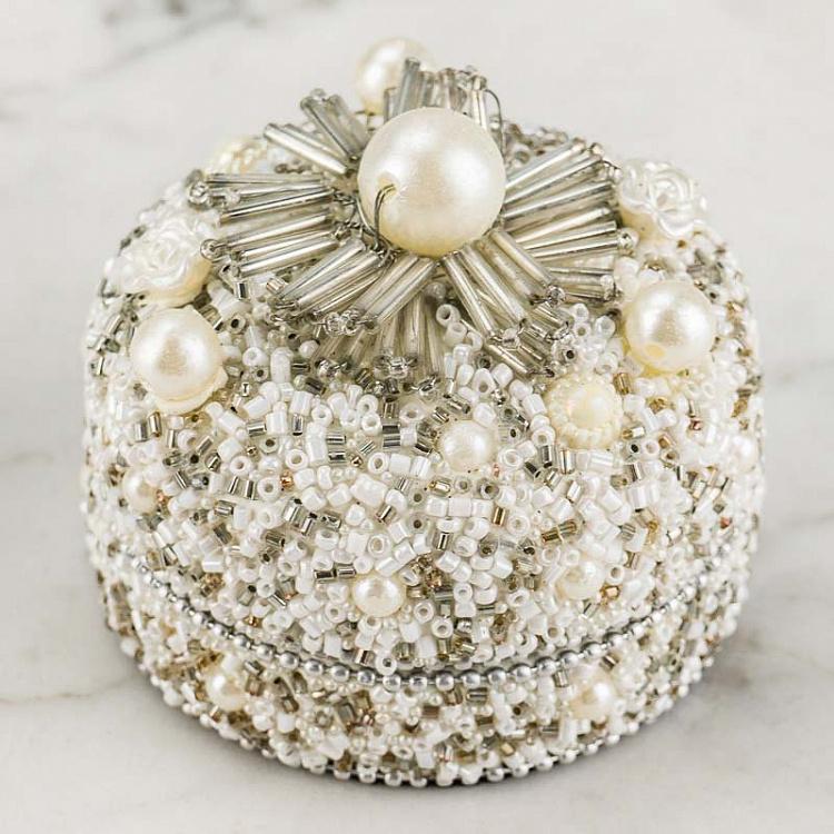 Шкатулка Жемчужина с бусинами Jewelry Box Pearl With Beads Cream White